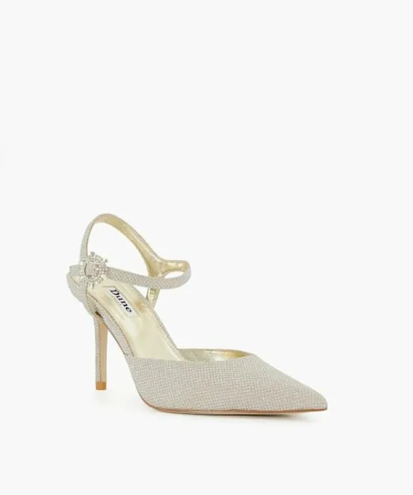 Dune London Court Shoes Women Channel Gold Buckle Detail Metallic Heeled Courts Metallic Synthetic