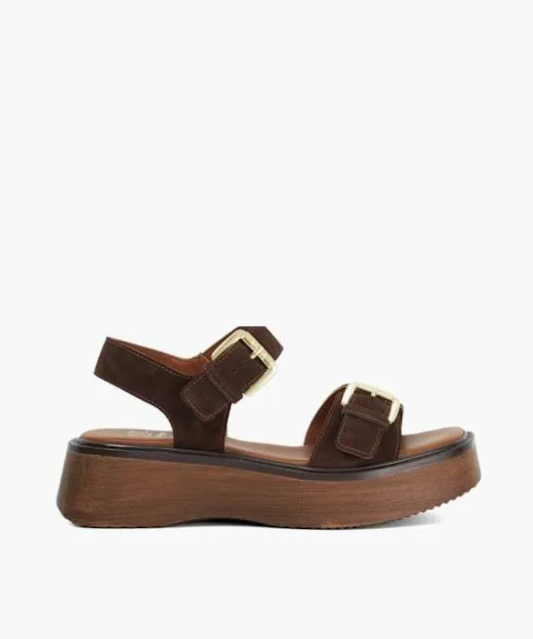 Dune London Flat Sandals Women Luno Brown Double Strap Flatform Sandals Brown