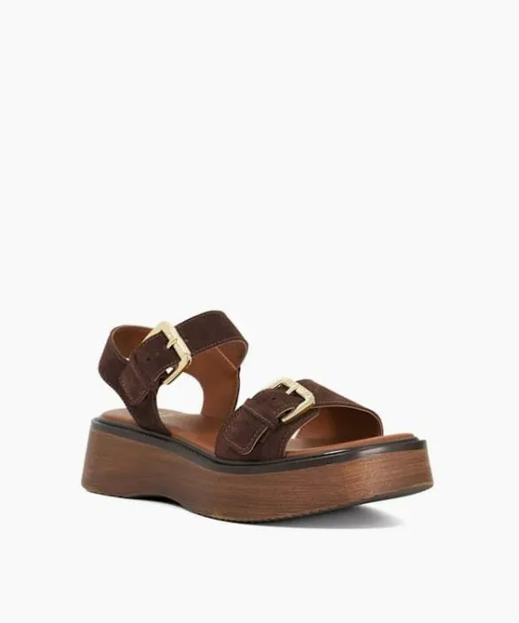 Dune London Flat Sandals Women Luno Brown Double Strap Flatform Sandals Brown