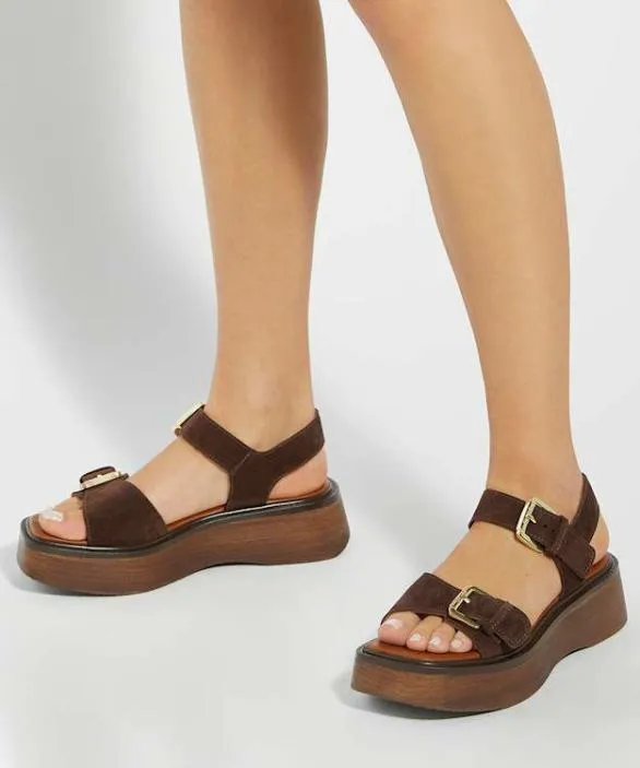 Dune London Flat Sandals Women Luno Brown Double Strap Flatform Sandals Brown