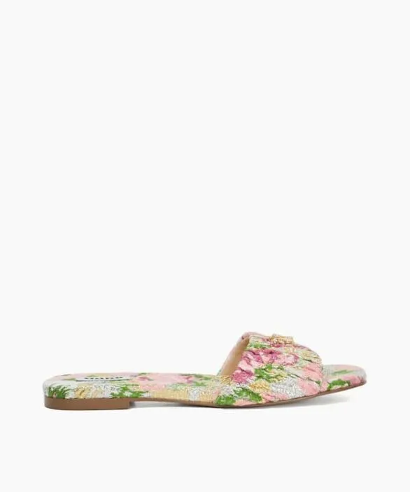 Dune London Flat Sandals Women Nautical Pink Ruched Jacquard Sandals Pink Fabric