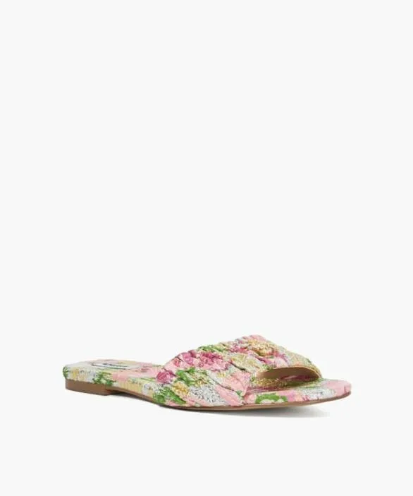 Dune London Flat Sandals Women Nautical Pink Ruched Jacquard Sandals Pink Fabric