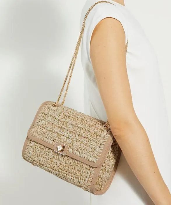 Dune London Handbags Women Delphinium Blush Lurex Thread Raffia Shoulder Bag Neutral