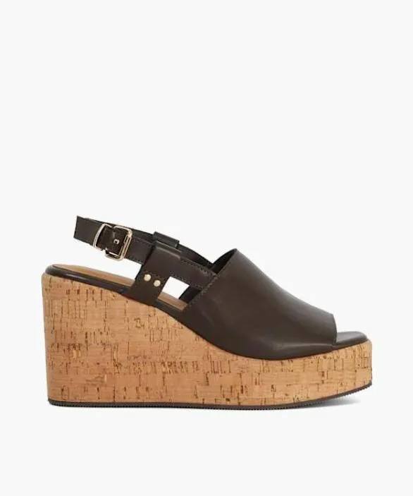 Dune London Heeled Sandals Women Kosley Brown Leather Open Toe Wedge Heels Brown