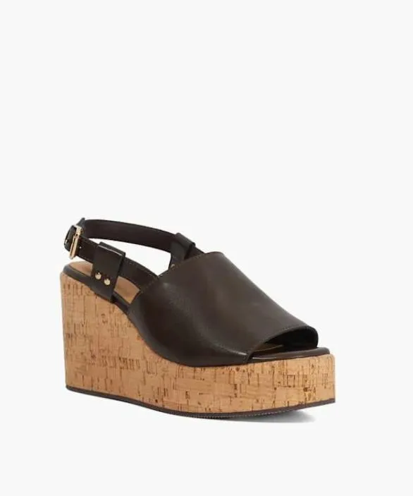 Dune London Heeled Sandals Women Kosley Brown Leather Open Toe Wedge Heels Brown
