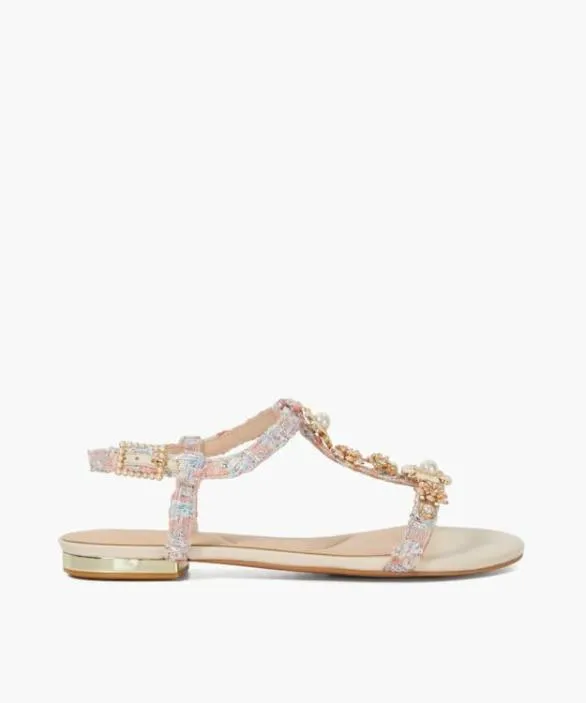 Dune London Heeled Sandals Women Nature Pink Floral Embellished Tbar Sandals Pink