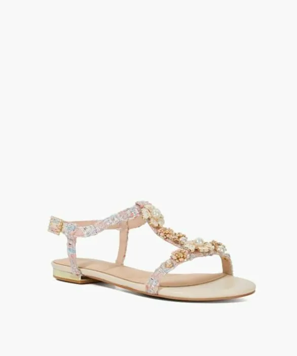 Dune London Heeled Sandals Women Nature Pink Floral Embellished Tbar Sandals Pink