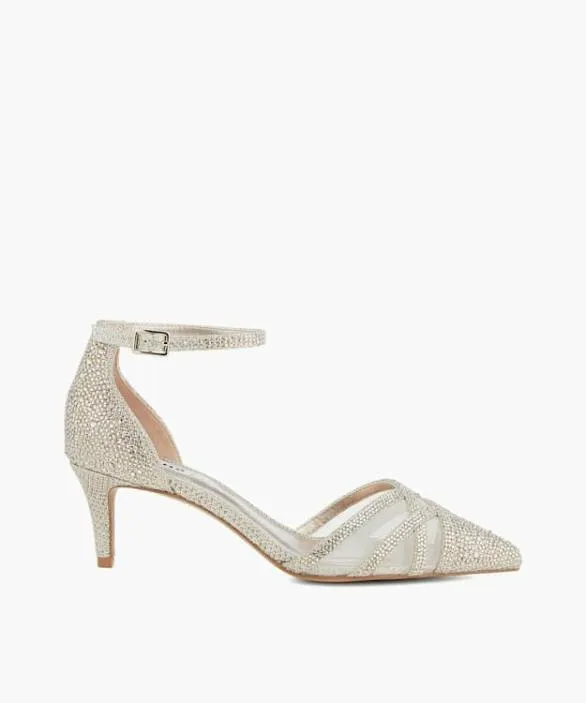 Dune London Heels Women Composed Gold Embellished Ankle Strap Open Courts Metallic Dune London Heels Women Composed Gold Embellished Ankle Strap Open Courts Metallic