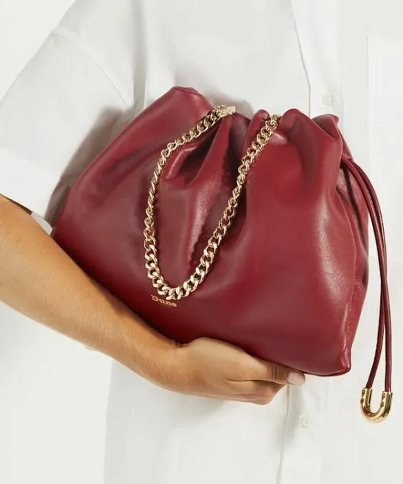Dune London Leather Bags Women Primrose L Dark Red Leather Drawstring Bag Red