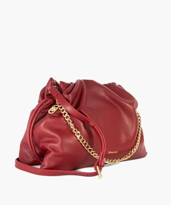 Dune London Leather Bags Women Primrose L Dark Red Leather Drawstring Bag Red