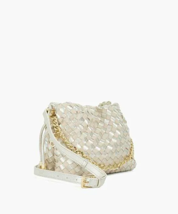 Dune London Leather Bags Women Primrose S Gold Small Drawstring Woven Leather Bag Metallic
