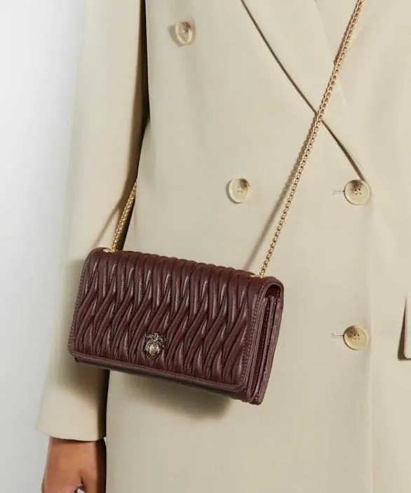 Dune London Leather Bags Women Strong Burgundy Quilted Leather Cross Body Bag Red