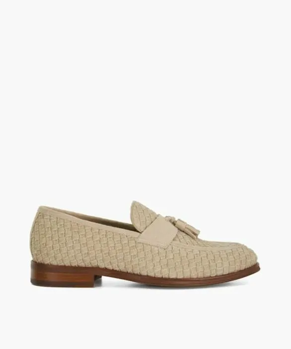 Dune London Loafers Men Sevilles Beige Woven Tassel Slip On Loafers Neutral