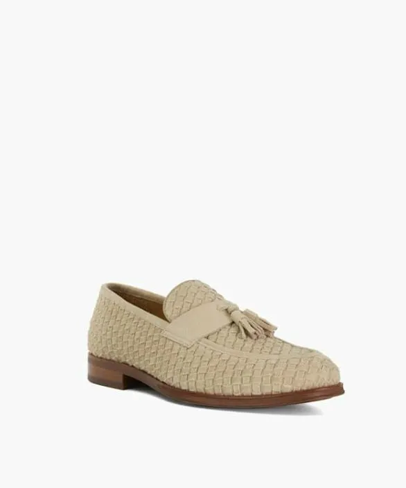 Dune London Loafers Men Sevilles Beige Woven Tassel Slip On Loafers Neutral