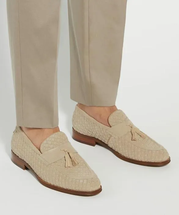 Dune London Loafers Men Sevilles Beige Woven Tassel Slip On Loafers Neutral