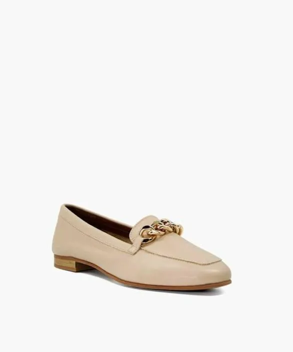 Dune London Loafers Women Goldsmith Ecru Chain Trim Leather Loafers White