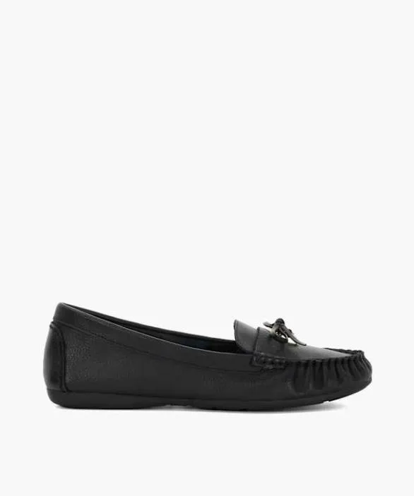 Dune London Loafers Women Grovers Black Leather Moccasins With Bow Detail Black