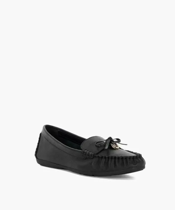 Dune London Loafers Women Grovers Black Leather Moccasins With Bow Detail Black