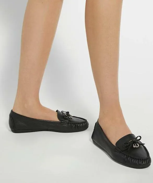 Dune London Loafers Women Grovers Black Leather Moccasins With Bow Detail Black