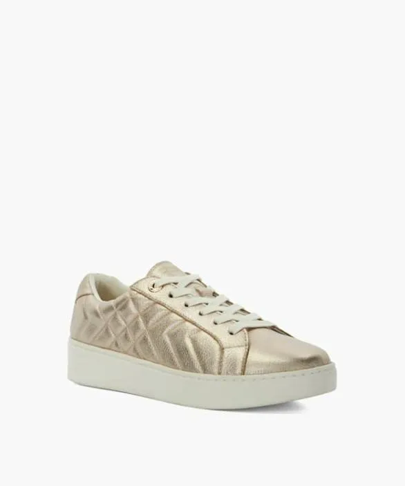Dune London Trainers Women Egent Gold Quilted Platform Sole LaceUp Trainers Neutral
