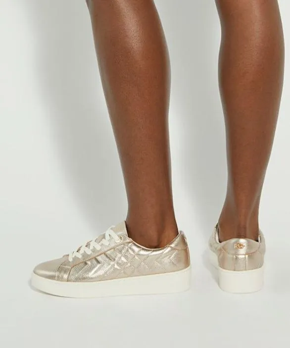 Dune London Trainers Women Egent Gold Quilted Platform Sole LaceUp Trainers Neutral