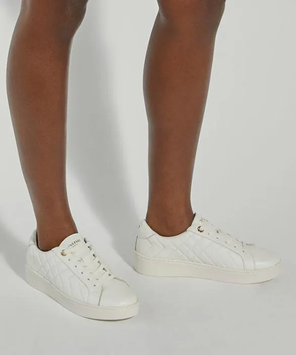 Dune London Trainers Women Egent White Quilted Platform Sole LaceUp Trainers White