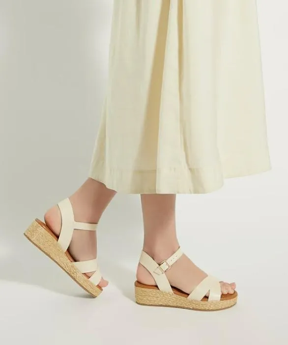 Dune London Wedge Sandals Women Linnie Ecru Wide Fit Woven Flatform Sandals White