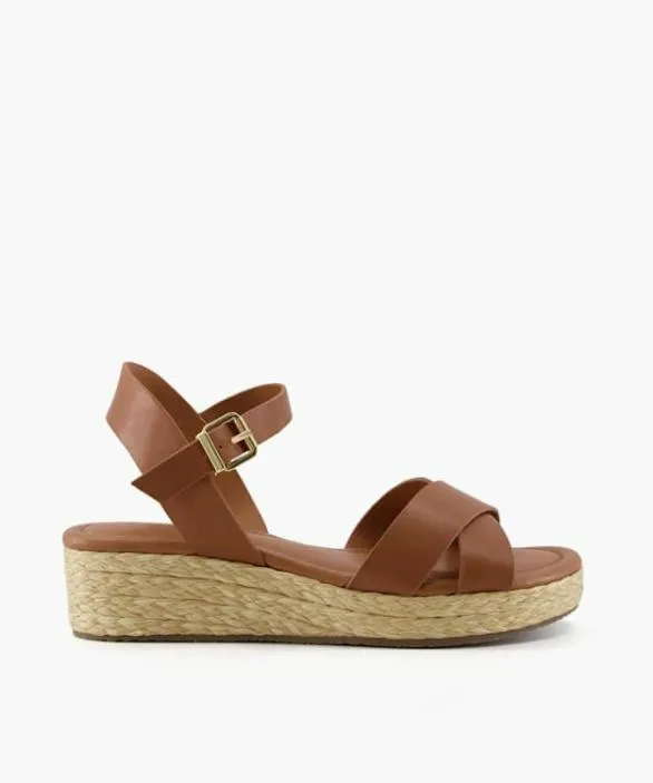 Dune London Wedge Sandals Women Linnie Tan Wide Fit Woven Flatform Sandals Brown