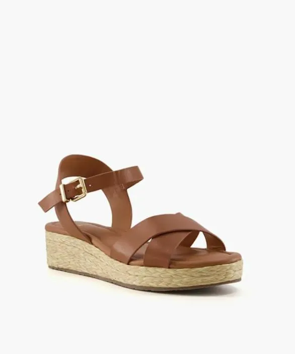 Dune London Wedge Sandals Women Linnie Tan Wide Fit Woven Flatform Sandals Brown