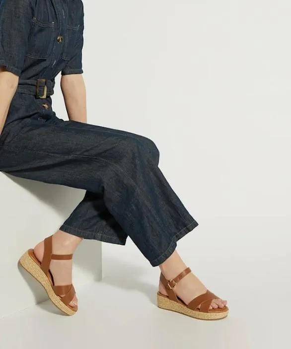 Dune London Wedge Sandals Women Linnie Tan Wide Fit Woven Flatform Sandals Brown