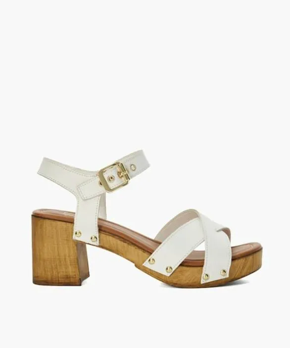 Dune London White Sandals Women Judies White Leather Cross Strap Clog Heels White