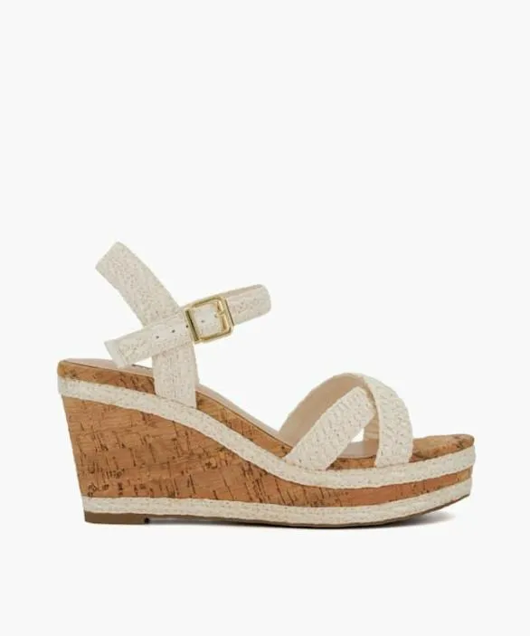 Dune London White Sandals Women Kelisa White BraidedCrossStrap CorkWedge Sandals White