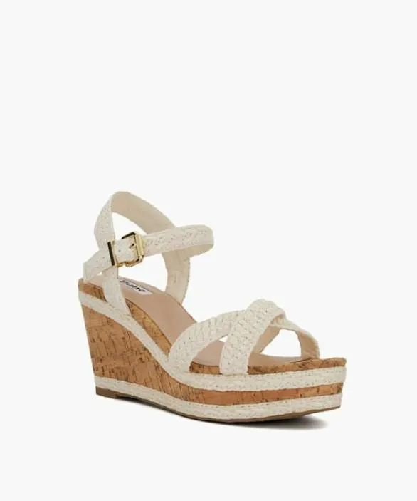Dune London White Sandals Women Kelisa White BraidedCrossStrap CorkWedge Sandals White