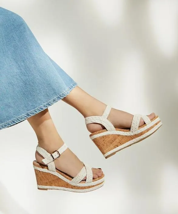 Dune London White Sandals Women Kelisa White BraidedCrossStrap CorkWedge Sandals White