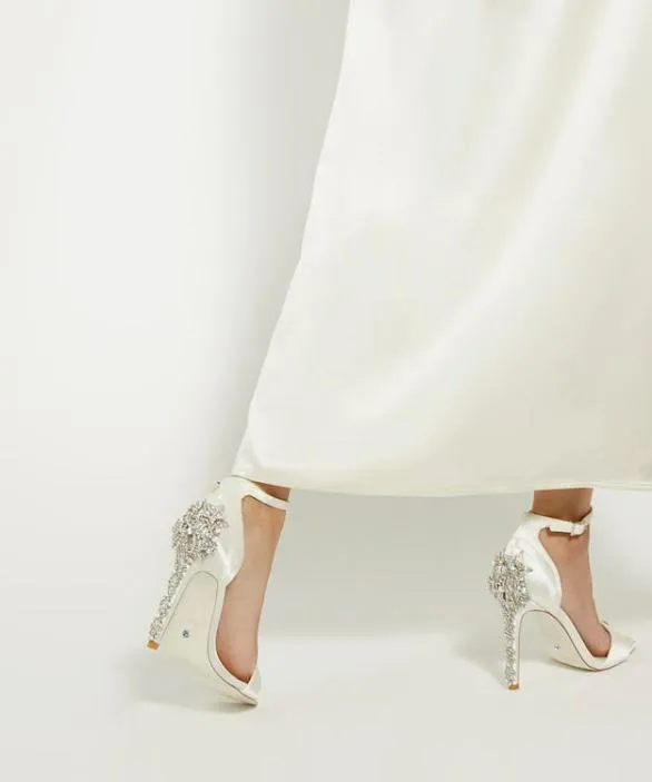 Dune London White Sandals Women Meridians White Jewel Heeled Wedding Sandals White