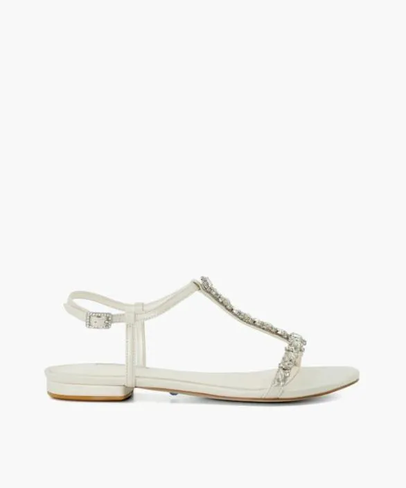 Dune London White Sandals Women Nuptuals Ivory Jewel Embellished Flat Wedding Sandals White