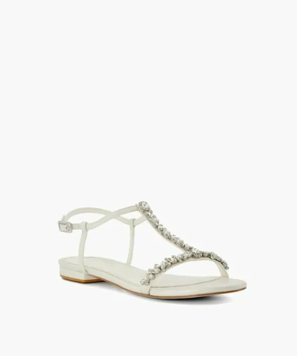 Dune London White Sandals Women Nuptuals Ivory Jewel Embellished Flat Wedding Sandals White