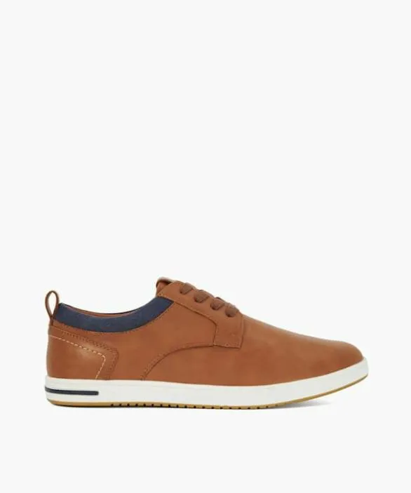 Dune London Wide Fit Shoes Men Travels Tan Wide Fit Laceup Trainers Brown