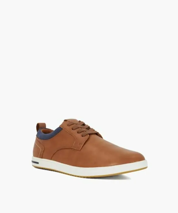 Dune London Wide Fit Shoes Men Travels Tan Wide Fit Laceup Trainers Brown