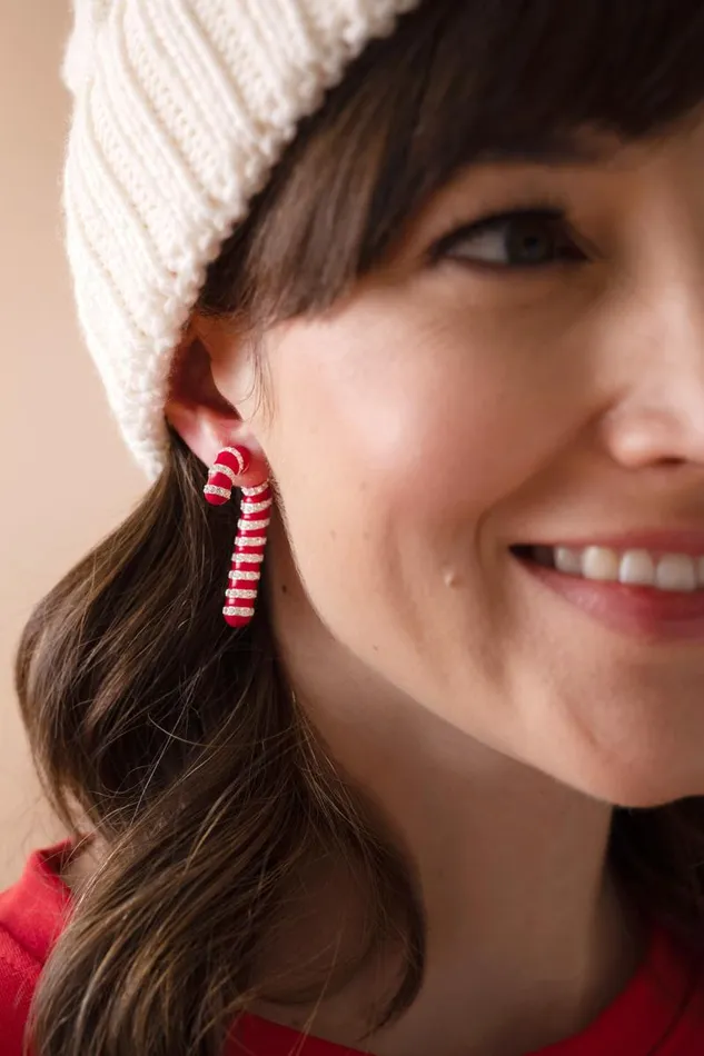 Earrings Women Alex And Ani Candy Cane FrontBack Earrings Shiny Silver