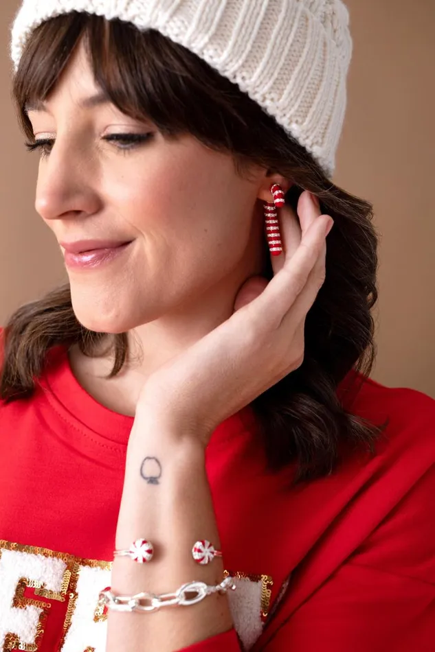 Earrings Women Alex And Ani Candy Cane FrontBack Earrings Shiny Silver