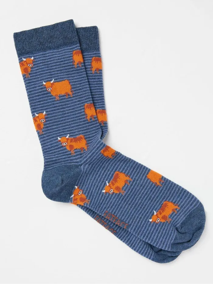 Fat Face 3 For 2 Socks Navy Blue Highland Cow Socks 1 Pack 8211 Men