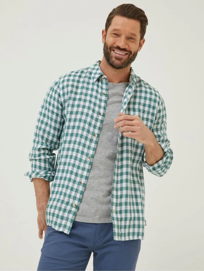 Fat Face Coats and Jackets Green Gingham Linen Shirt 8211 Men