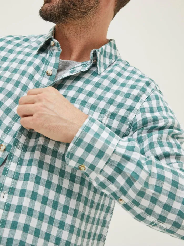 Fat Face Coats and Jackets Green Gingham Linen Shirt 8211 Men