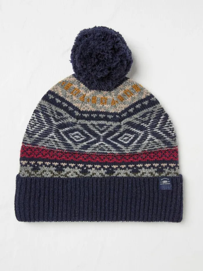 Fat Face Hats Navy Textured Fairisle Bobble Hat 8211 Men