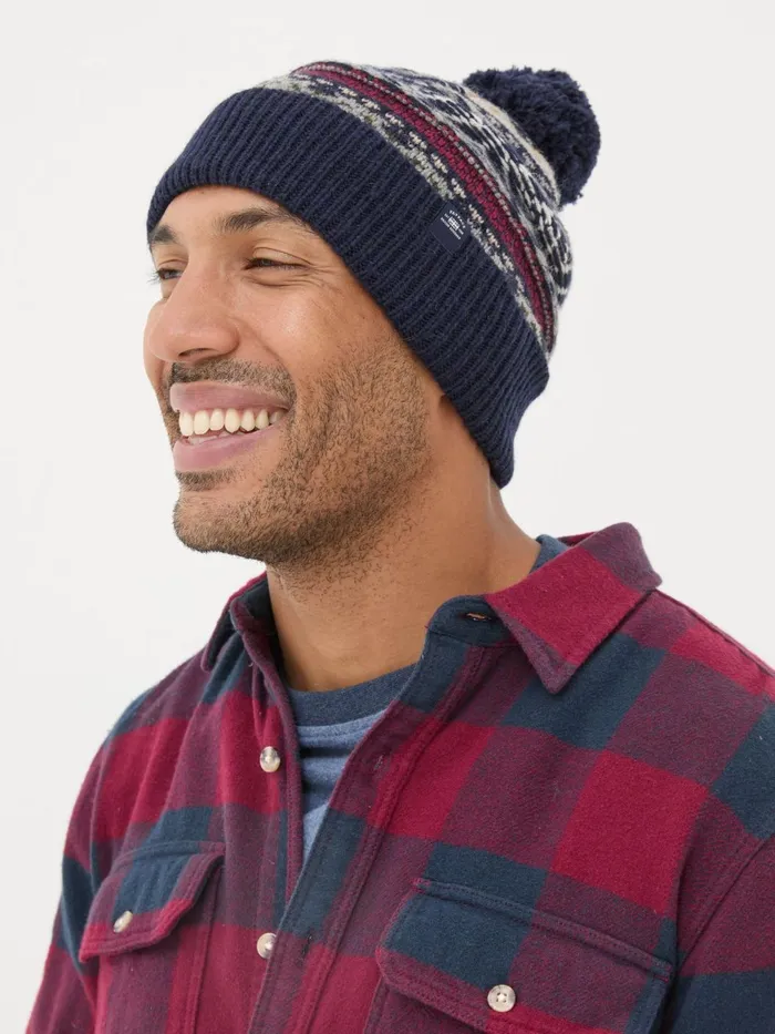 Fat Face Hats Navy Textured Fairisle Bobble Hat 8211 Men