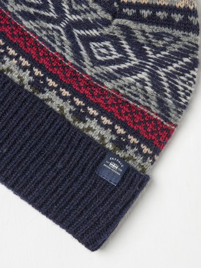 Fat Face Hats Navy Textured Fairisle Bobble Hat 8211 Men