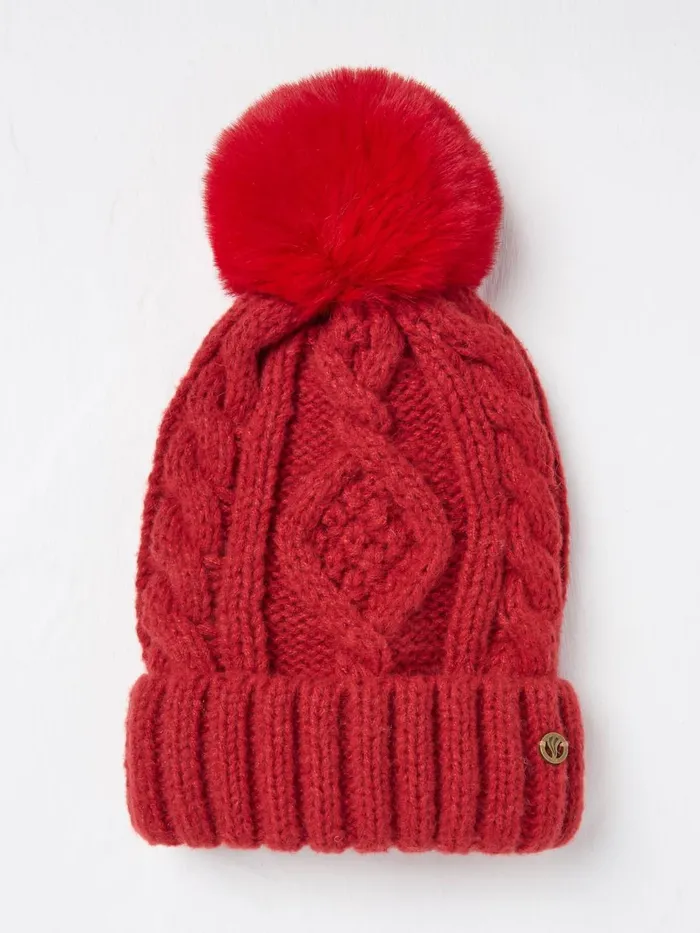 Fat Face Hats Red Billie Cable Bobble Beanie 8211 Women