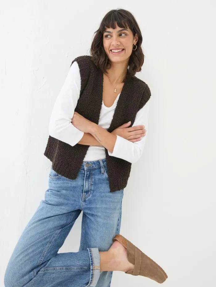 Fat Face Knitwear Chocolate Brown Lena Knitted Waistcoat 8211 Women