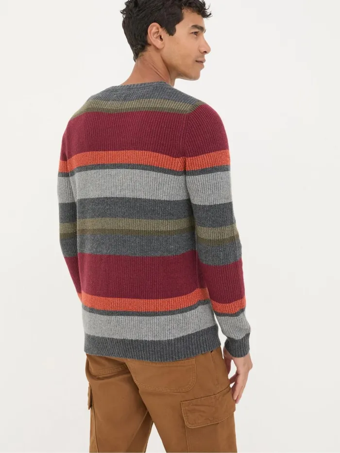 Fat Face Knitwear Hinton Charcoal Grey Block Stripe Crew Neck Jumper 8211 Men